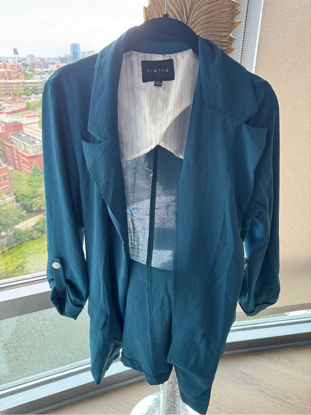 Timing Teal Lightweight Open-Front Blazer